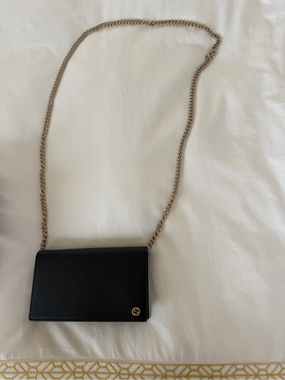 Gucci Black Leather Crossbody with Gold Chain